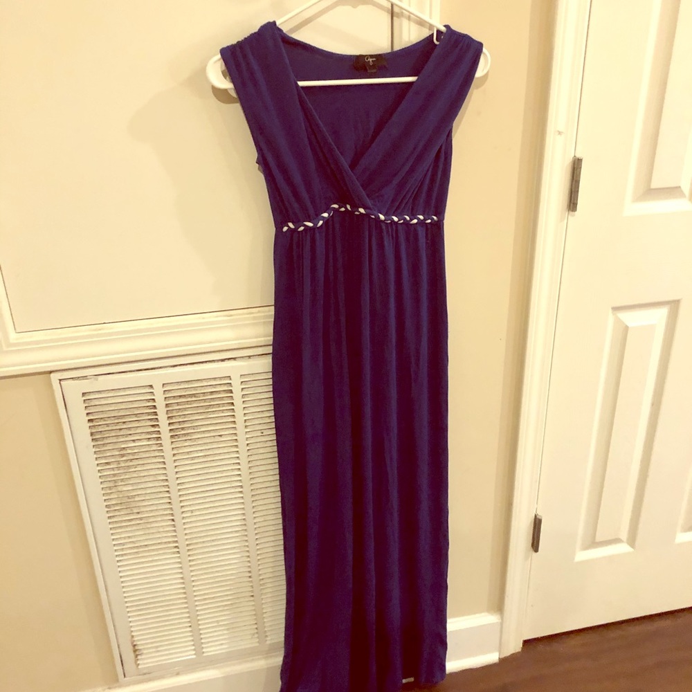 Navy blue cotton maxi dress with v line neck